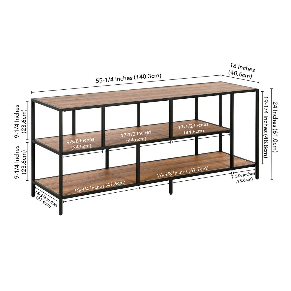 Winthrop Rectangular TV Stand with Metal Shelves for TV's up to 60" in Blackened Bronze/Rustic Oak. Picture 5