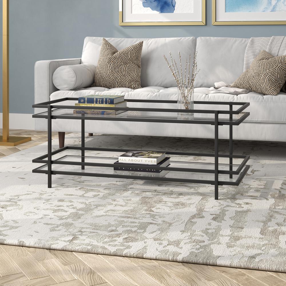 Robillard 45'' Wide Rectangular Coffee Table in Blackened Bronze. Picture 2