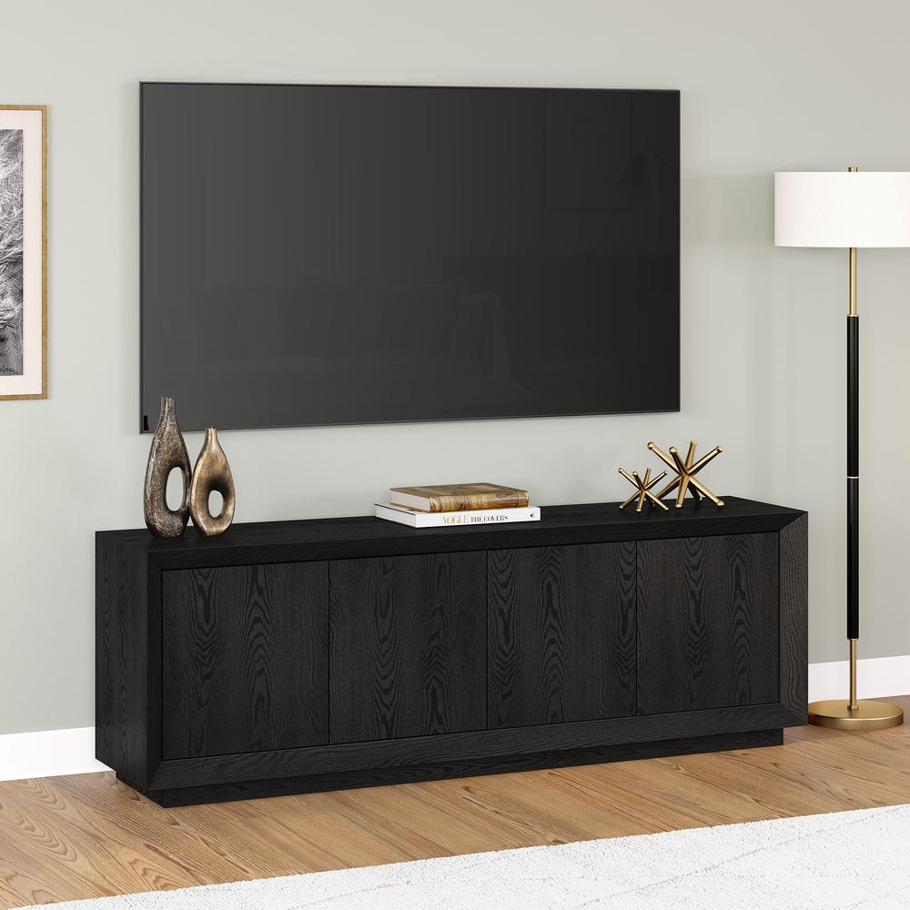 Oswald Rectangular TV Stand for TV's up to 75" in Black Grain. Picture 4