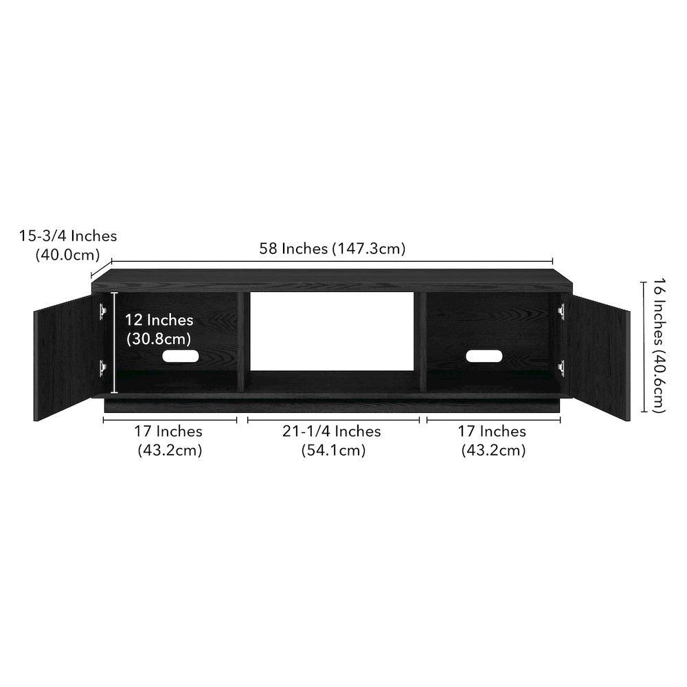 Fluted TV Stand for TVs up to 65", 2 Cabinets, Open Storage, Black. Picture 5