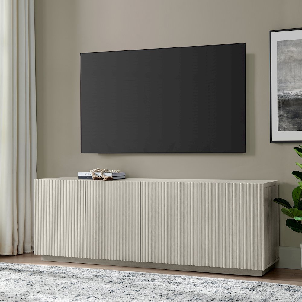 Tyler Rectangular TV Stand for TV's up to 78" in Alder White. Picture 5