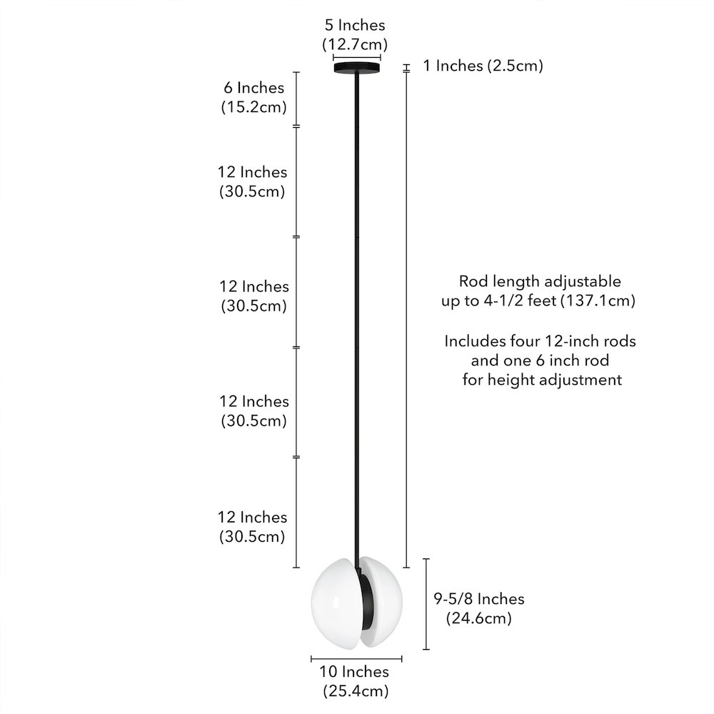 Kyriana 10" Wide 2-Light Pendant with Glass Shade in Matte Black/White. Picture 3