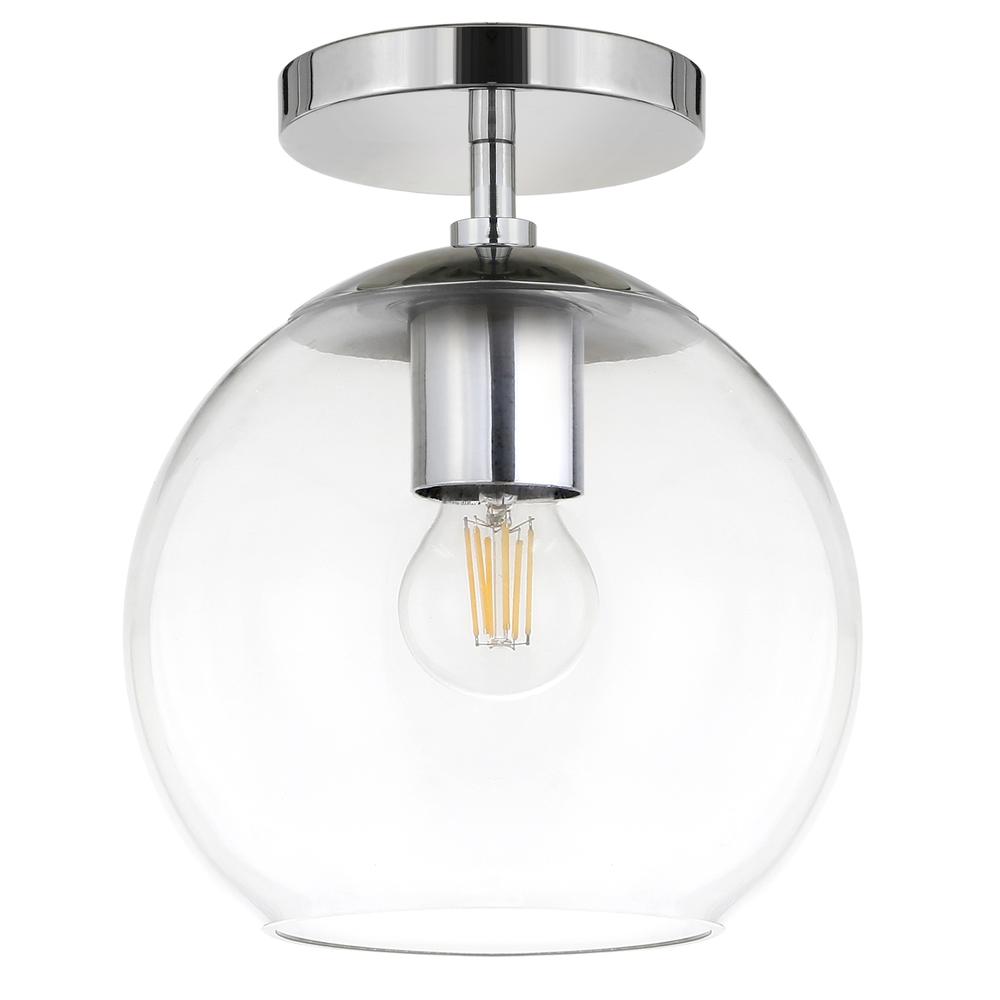 Bartlett 9" Wide Semi Flush Mount with Glass Shade in Polished Nickel/Clear. Picture 1