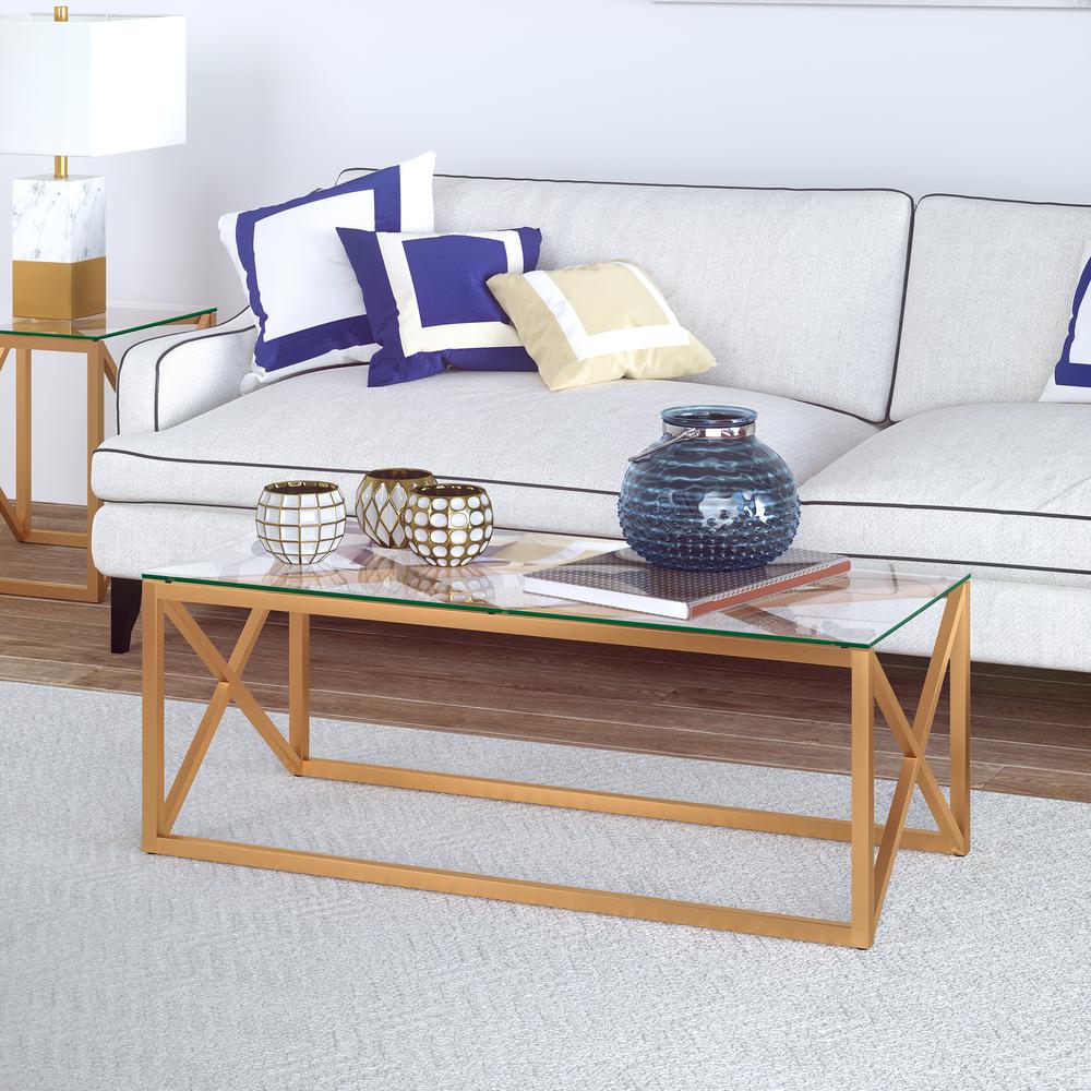 Dixon 46'' Wide Rectangular Coffee Table in Brass. Picture 2