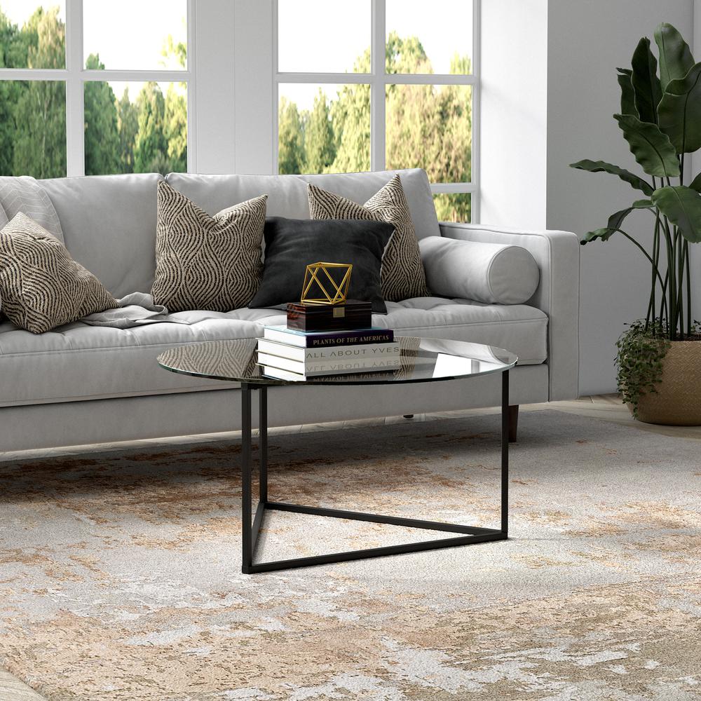 Jenson 35'' Wide Round Coffee Table with Glass Top in Blackened Bronze. Picture 4