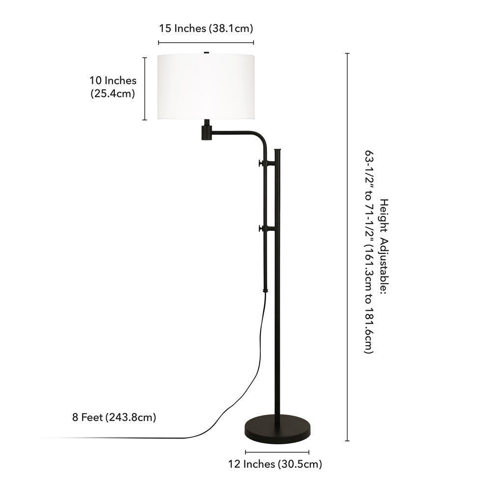 Polly Height-Adjustable Floor Lamp with Fabric Shade in Blackened Bronze/White. Picture 4