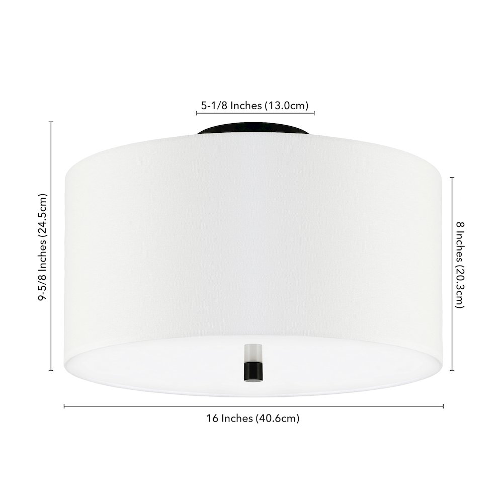16" 1-Light Flush Mount Ceiling Light Fixture with White Shade, Flat Black. Picture 6