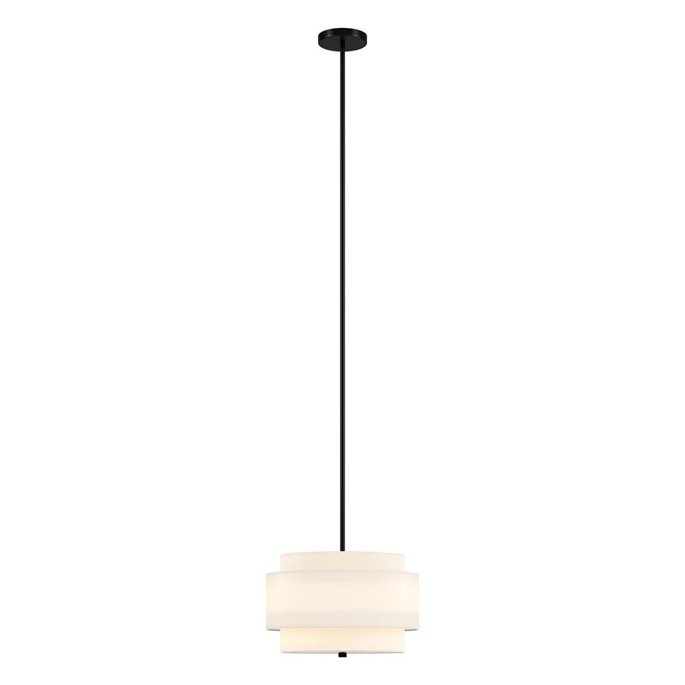 16" Wide 2-Light Pendant with Tiered Fabric Shade in Blackened Bronze/White. Picture 2