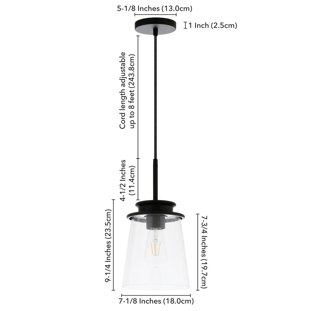 Elwood 7.12" Wide Pendant with Glass Shade in Blackened Bronze/Clear. Picture 5