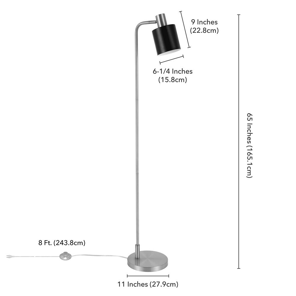 Thew 65" Tall Floor Lamp with Metal Shade in Nickel/Black. Picture 4