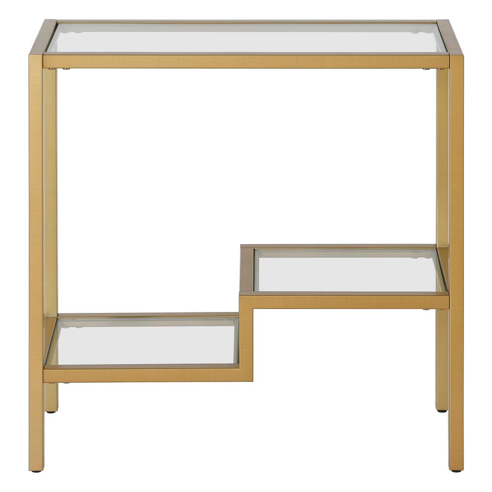 Lovett 24'' Wide Rectangular Side Table in Brass. Picture 3