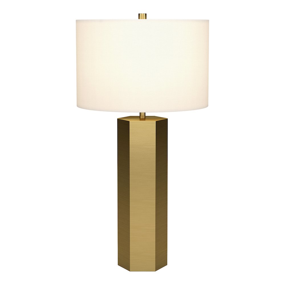 Henn&Hart 27.5" Modern 1-Light Table Lamp with White Fabric Drum Shade for. Picture 3
