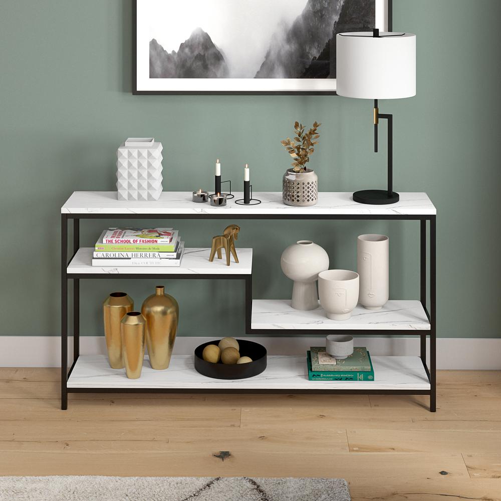 Mathis 55" Wide Rectangular Console Table in Blackened Bronze/Marble. Picture 2
