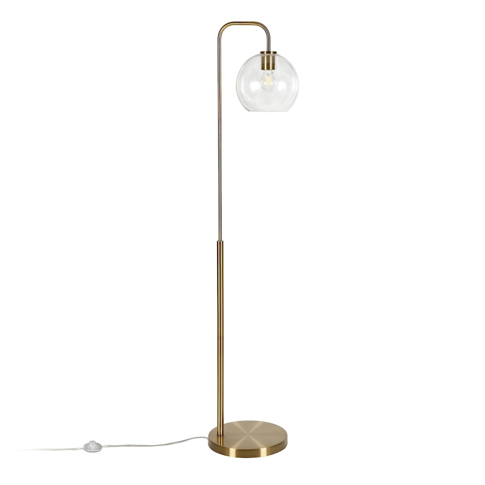 62" Modern 1-Light Floor Lamp with Clear Glass Globe Shade, Gold. Picture 3