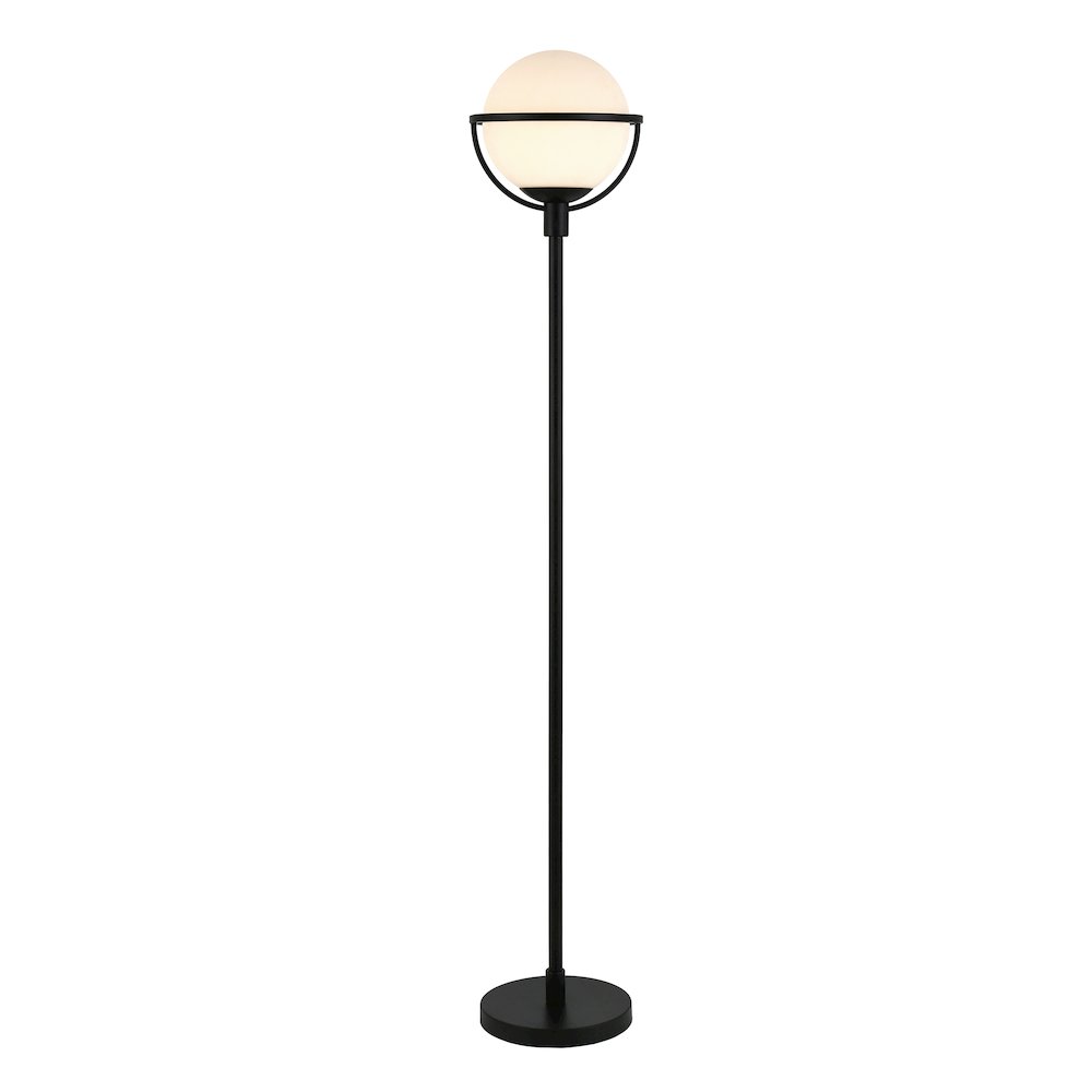 68" Glam 1-Light Floor Lamp with White Glass Globe Shade, Black. Picture 5