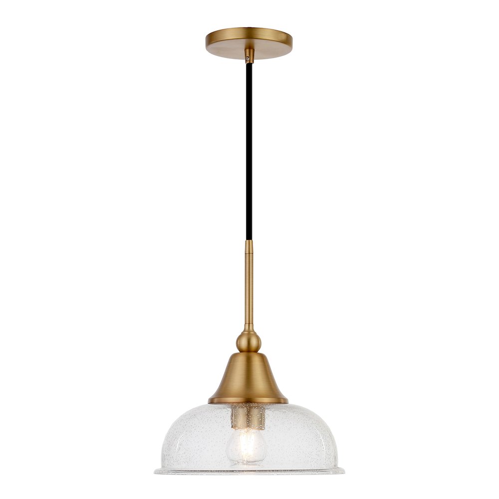 10" Modern Pendant Light Fixture with Seeded Glass Shade and 8' Cord, Gold. Picture 6