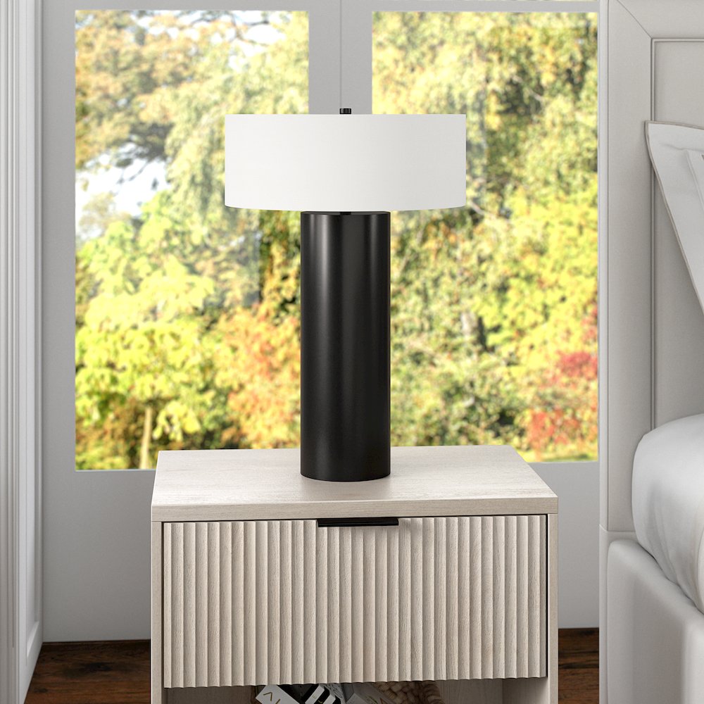 Wells 24" Tall Table Lamp with Fabric Shade in Blackened Bronze/White. Picture 4