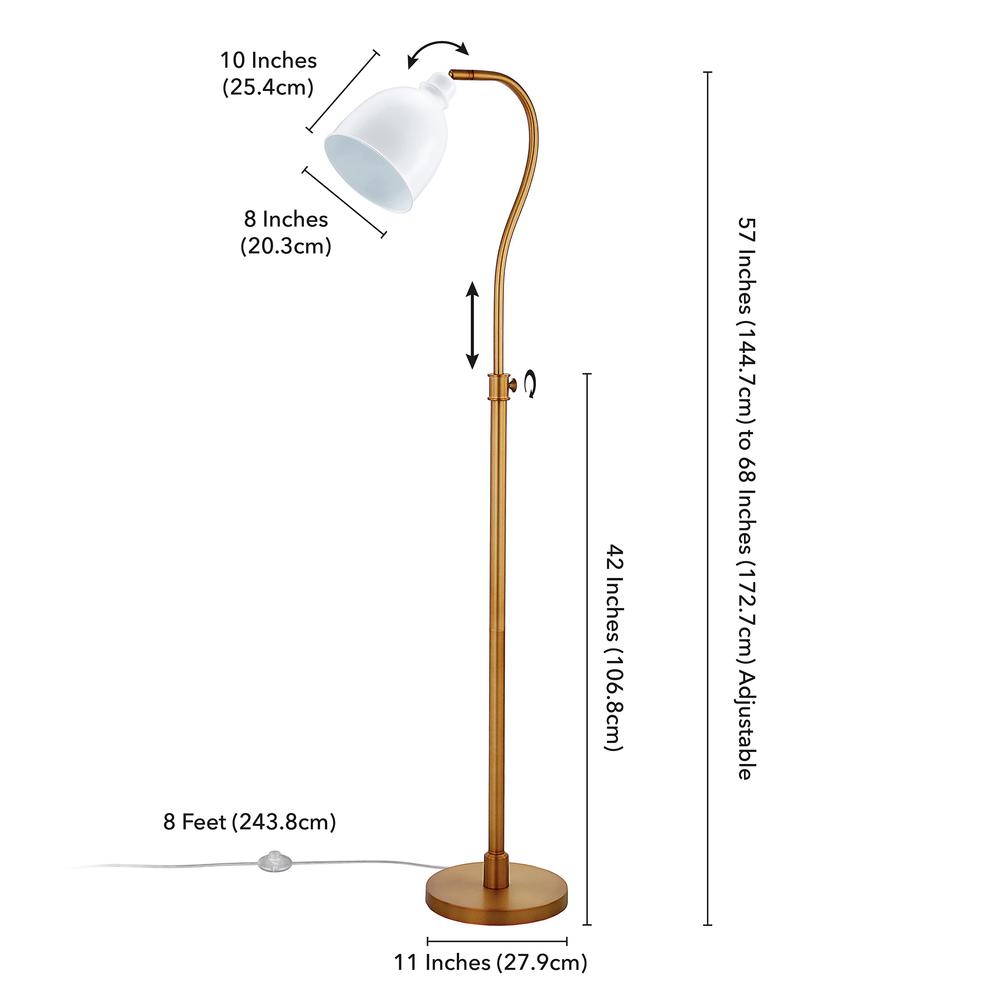 Vincent Adjustable/Arc Floor Lamp with Metal Shade in Brass/Matte White/Matte White. Picture 5