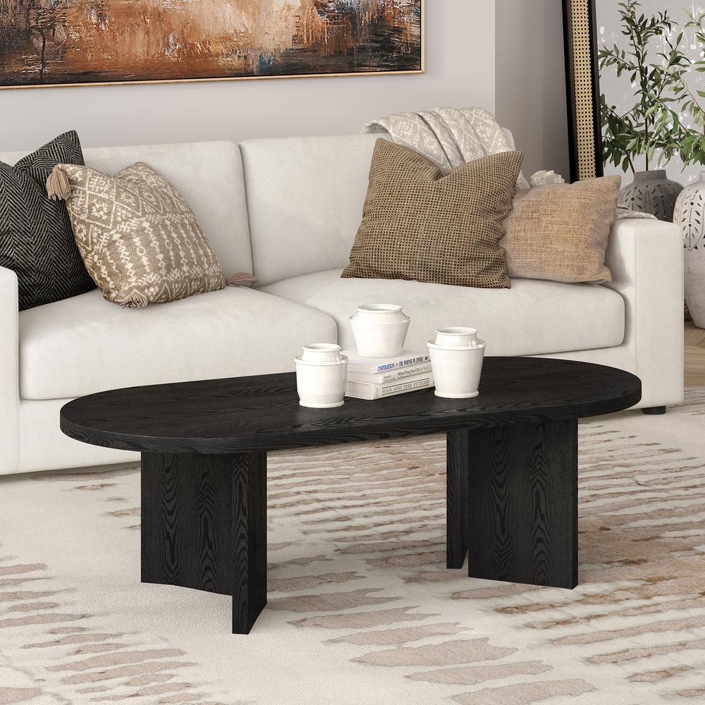 Alma 48" Wide Oval Coffee Table in Black Grain. Picture 3