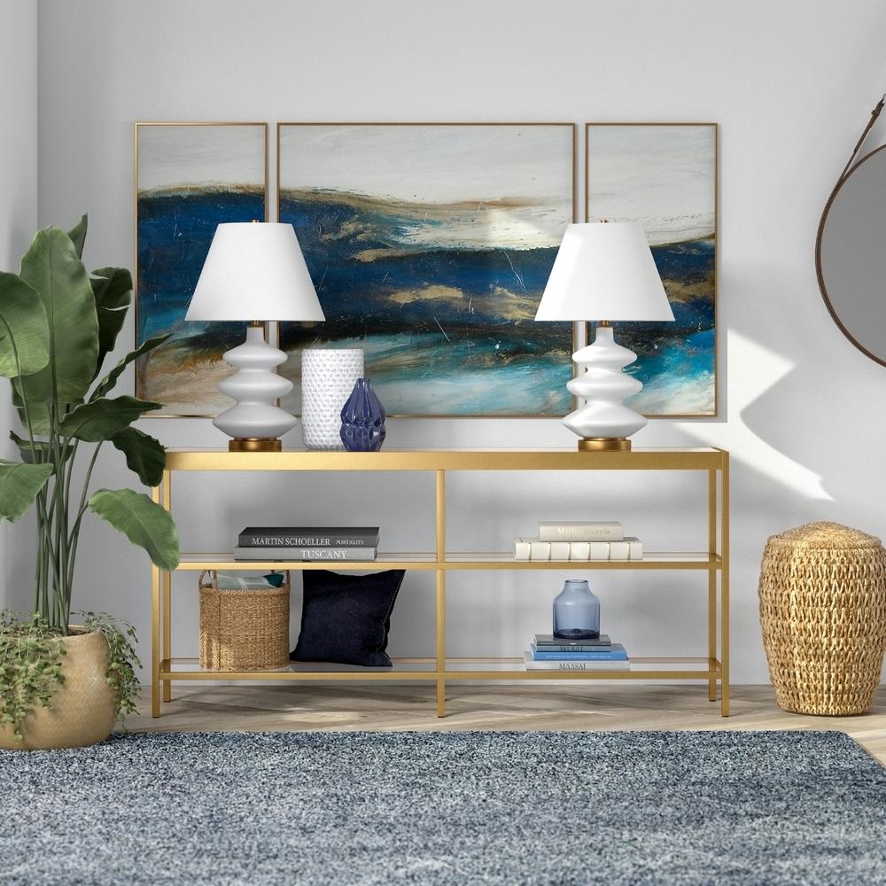 Alexis 64'' Wide Rectangular Console Table in Brass. Picture 4