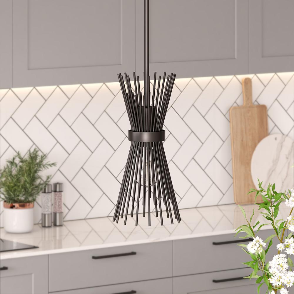 Andromeda 7" Wide Starburst Pendant with Metal Shade in Blackened Bronze/Blackened Bronze. Picture 2