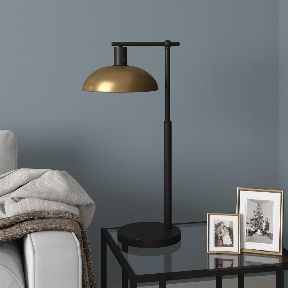Conan 25" Metal Table Lamp with Metal Shade in Blackened Bronze/Antique Brass. Picture 2