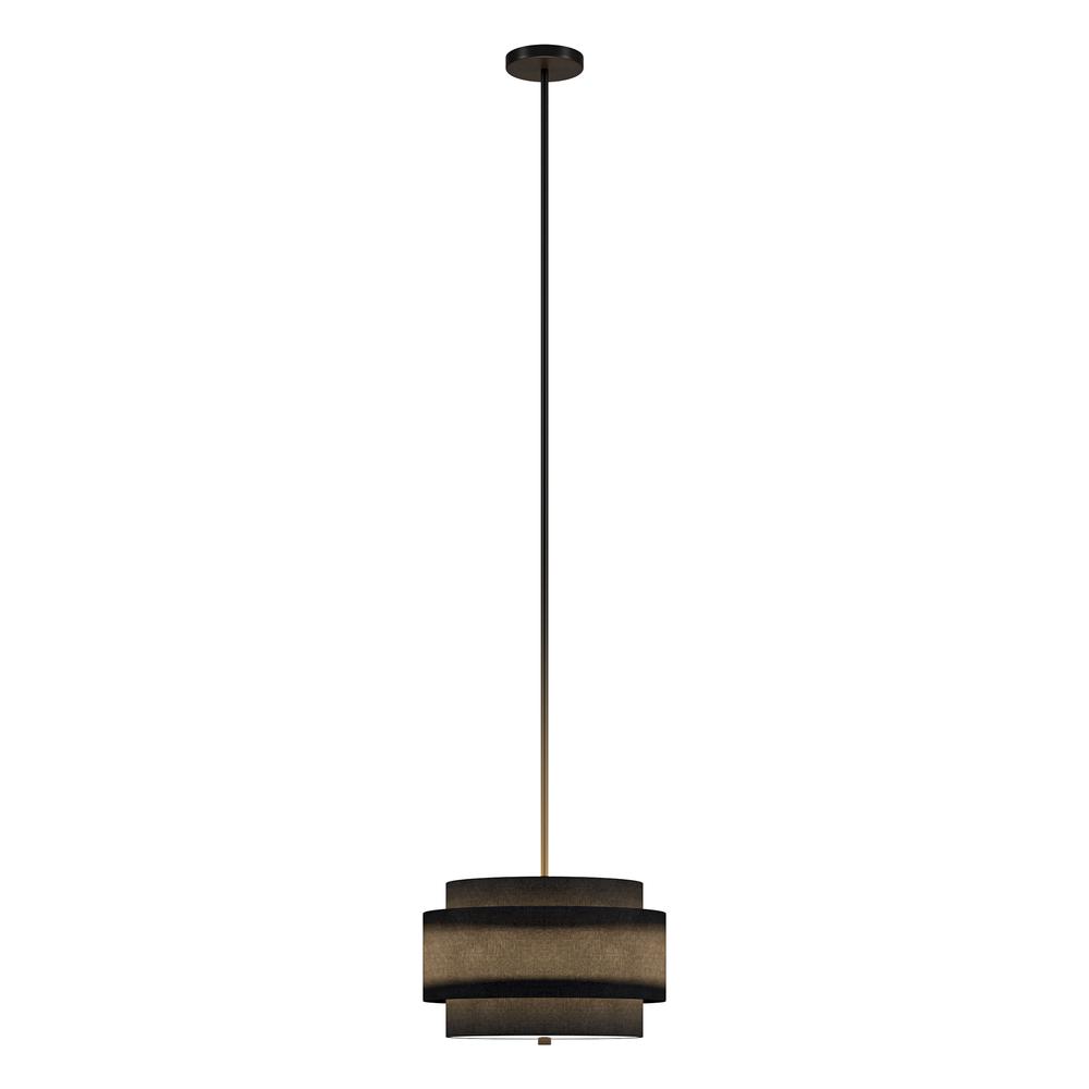 16" Wide 2-Light Pendant with Tiered Fabric Shade in Blackened Bronze/Black. Picture 2