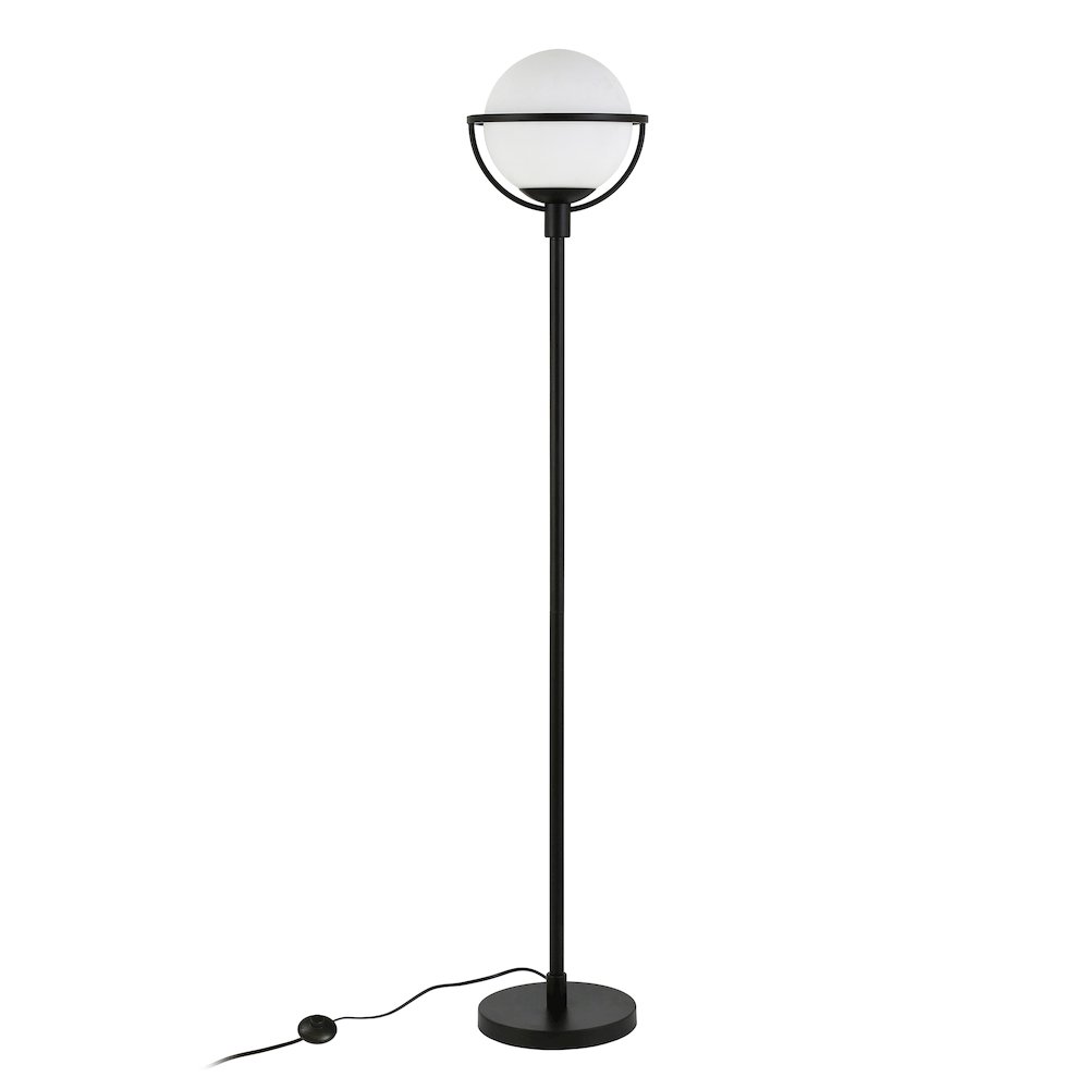 68" Glam 1-Light Floor Lamp with White Glass Globe Shade, Black. Picture 3
