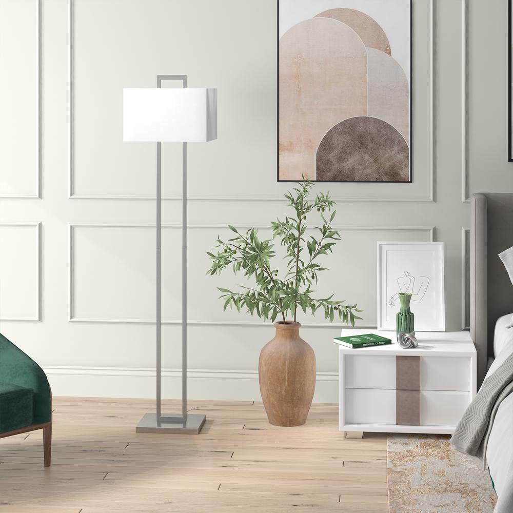 Adair 68" Tall Floor Lamp with Fabric Shade in Brushed Nickel/White. Picture 4