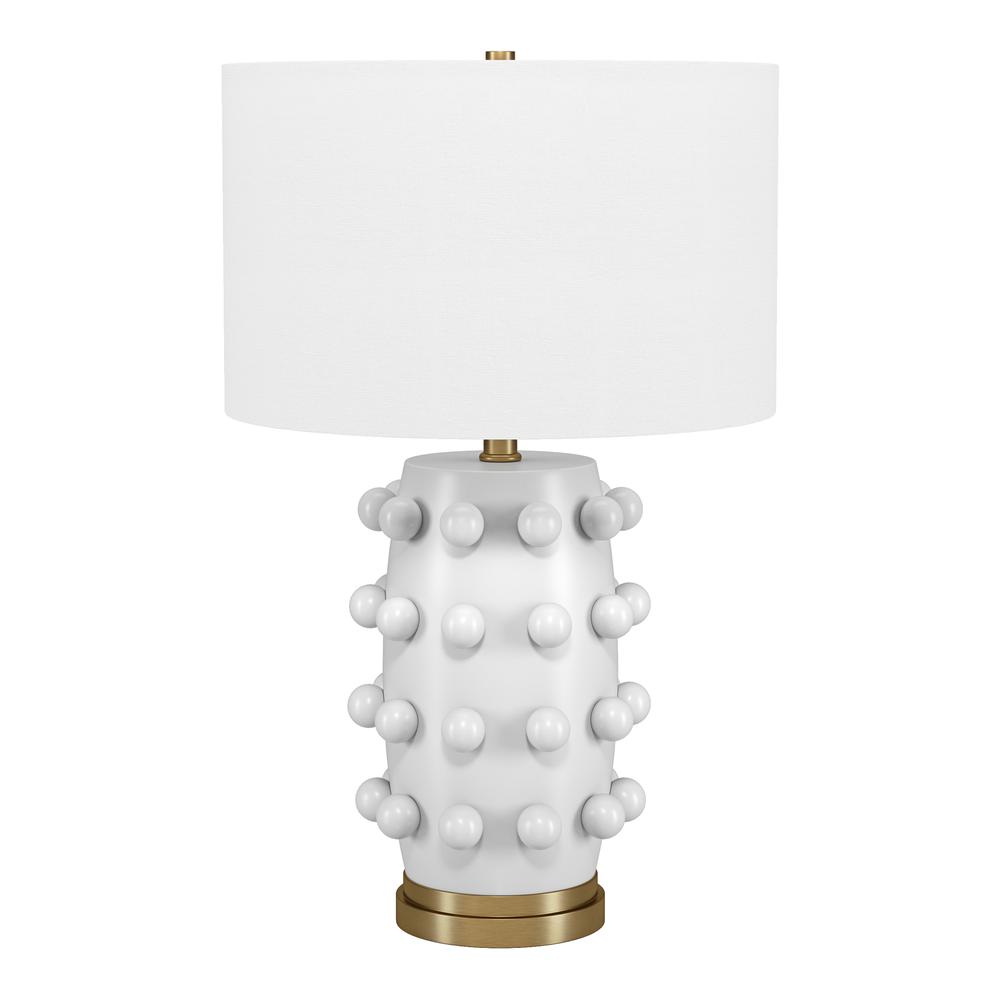 Farrington 26" Tall Ceramic Table Lamp with Fabric Shade in Matte White/White. Picture 1