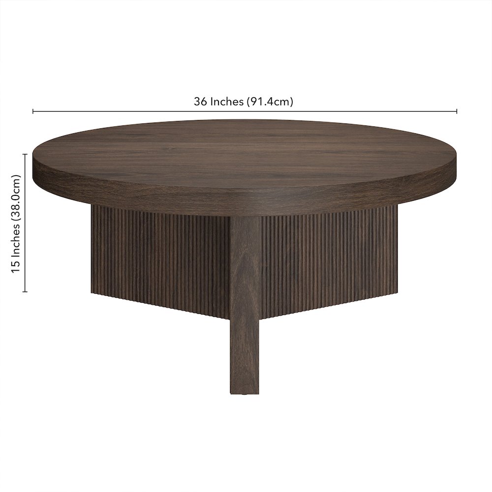 Holm 36" Wide Round Coffee Table in Alder Brown. Picture 5