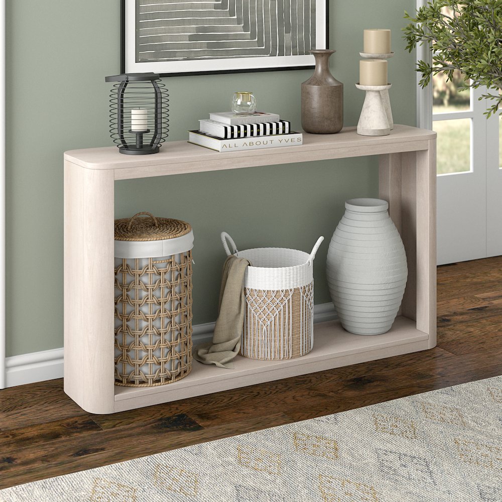 Kellan 52" Wide Rectangular Console Table in Alder White. Picture 3