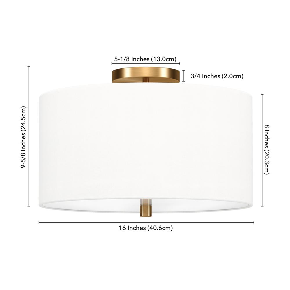 Ellis 16" Flush Mount with Fabric Shade in Brass/White. Picture 5