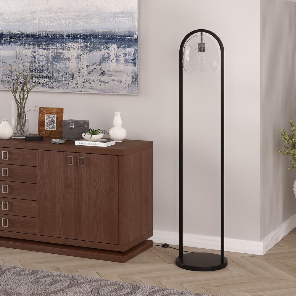 Sydney 64" Floor Lamp with Seeded Glass Shade in Blackened Bronze. Picture 2