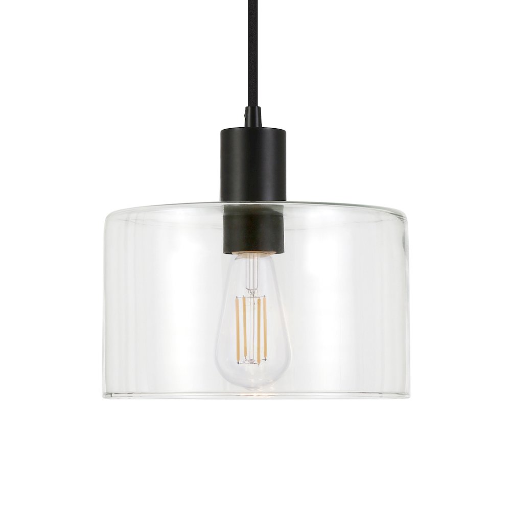 10" Pendant Light Fixture with Clear Glass Shade and 8' Adjustable Cord, Black. Picture 4
