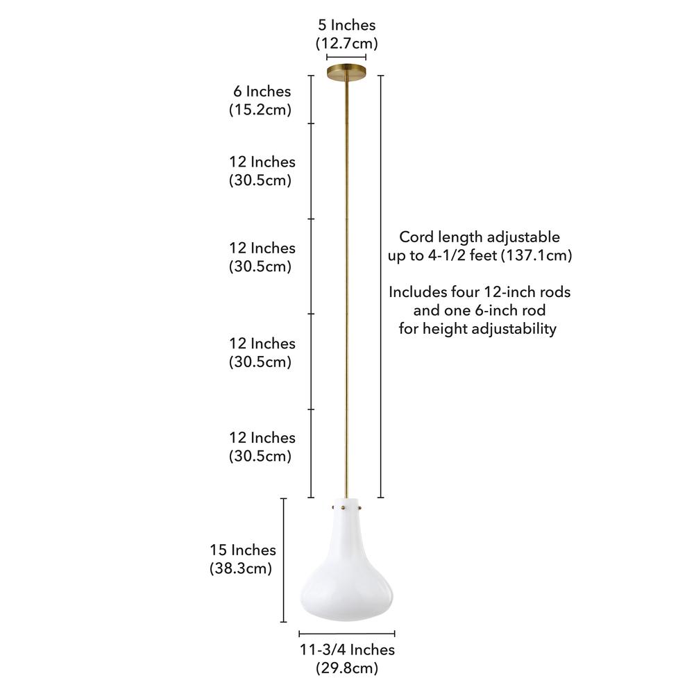 Yuri 11.75" Wide Pendant with Glass Shade in Brass/White Milk. Picture 5