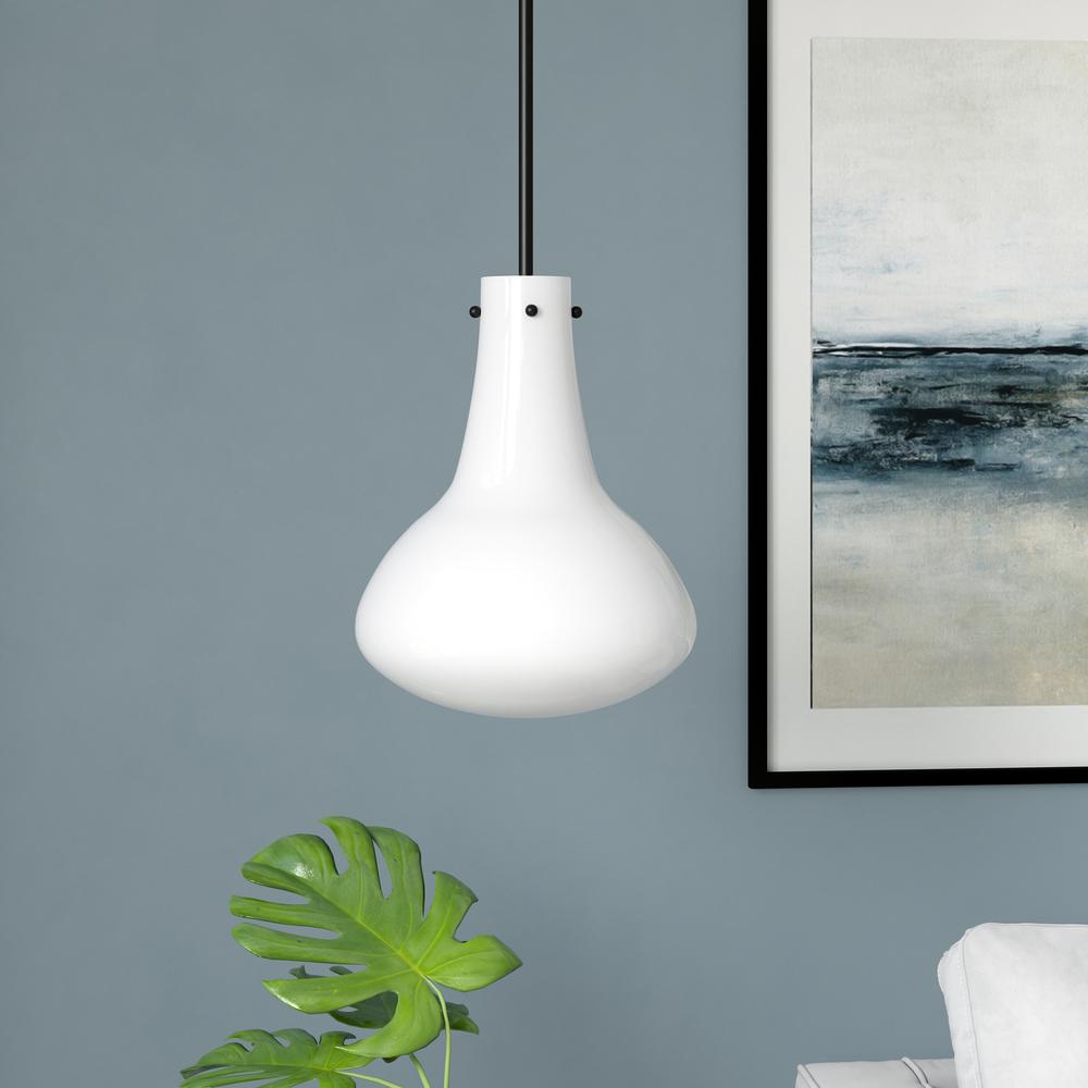 Yuri 11.75" Wide Pendant with Glass Shade in Blackened Bronze/White Milk. Picture 2