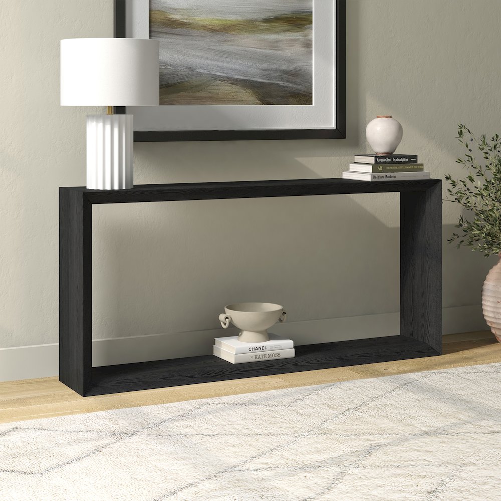 Osmond 64" Wide Rectangular Console Table in Black Grain. Picture 4