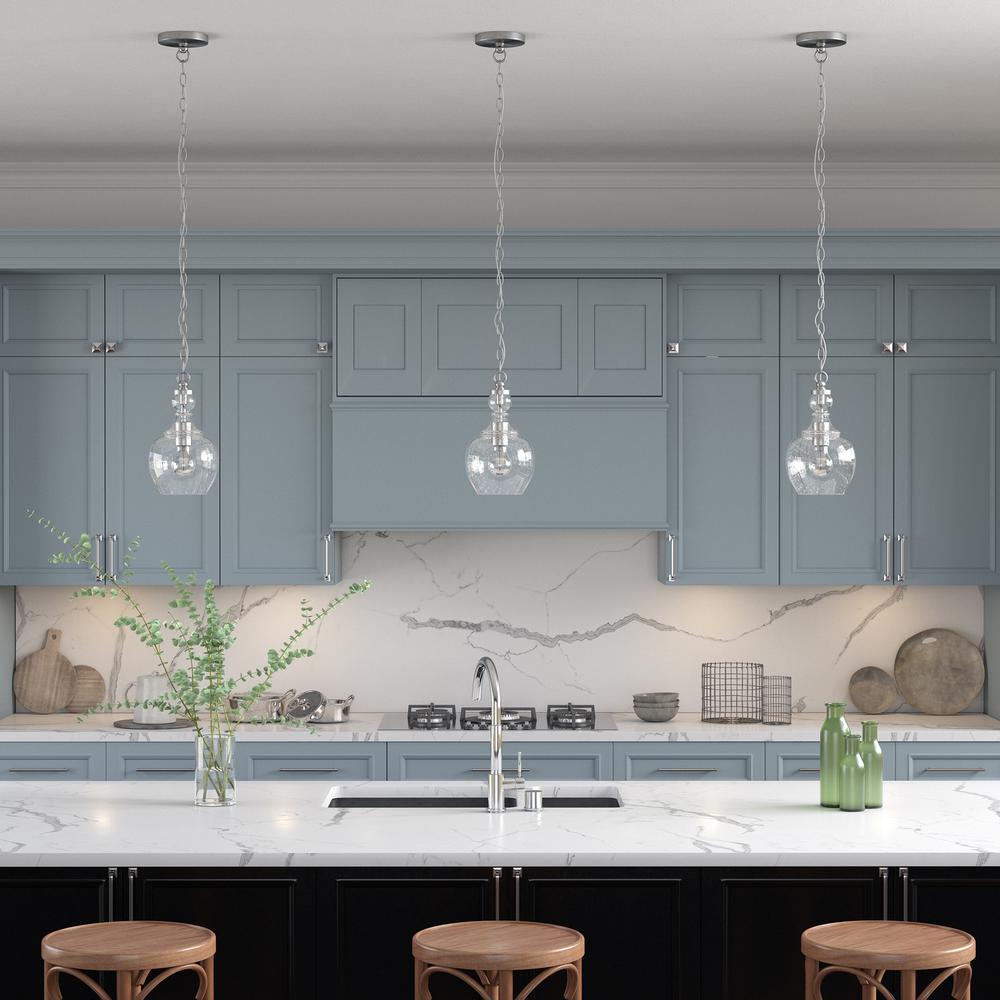 Verona 7" Wide Pendant with Glass Shade in Brushed Nickel/Seeded. Picture 4