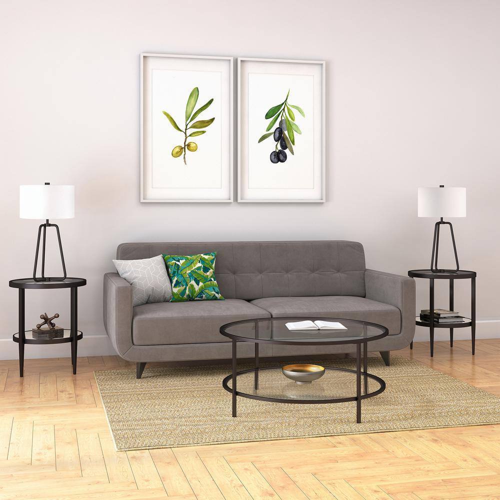 Sivil 36'' Wide Round Coffee Table with Glass Top in Blackened Bronze. Picture 4