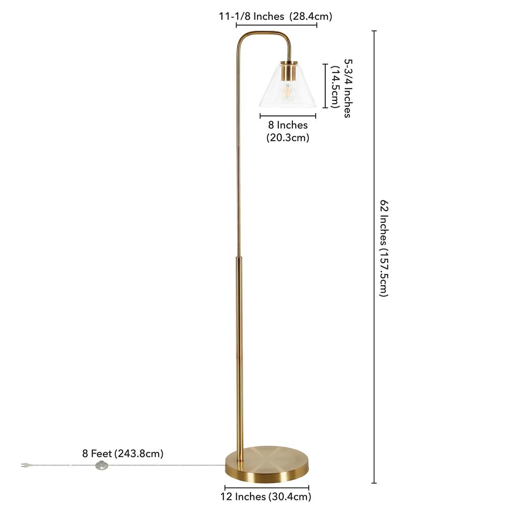 Henderson Arc Floor Lamp with Glass Shade in Brass/Clear. Picture 5