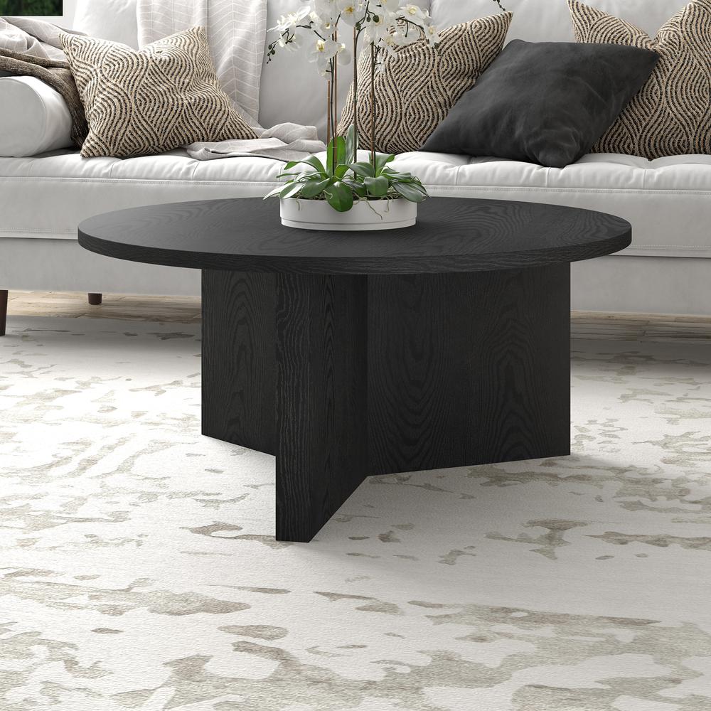 Anders 36" Wide Round Coffee Table in Black Grain. Picture 3