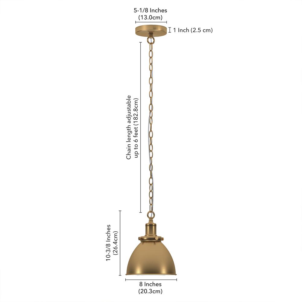 Elodie 8" Wide Pendant with Metal Shade in Brass/Brass. Picture 5