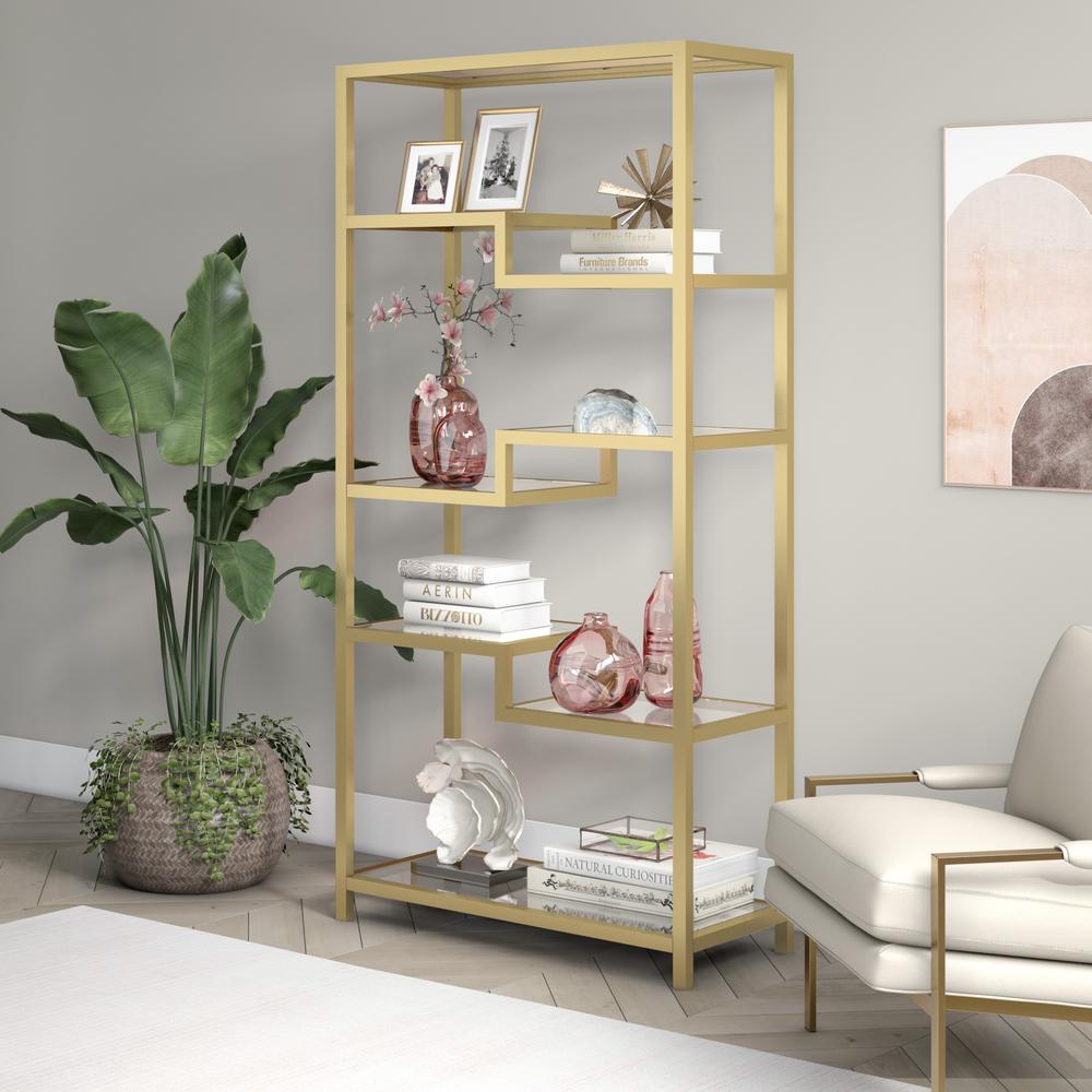 Johann 68'' Tall Rectangular Bookcase in Brass. Picture 2