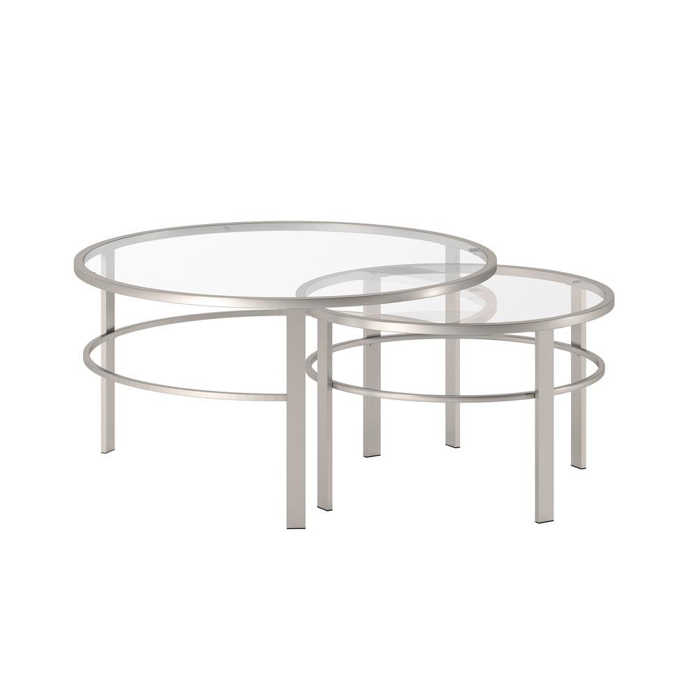Gaia Round Nested Coffee Table in Satin Nickel. Picture 3
