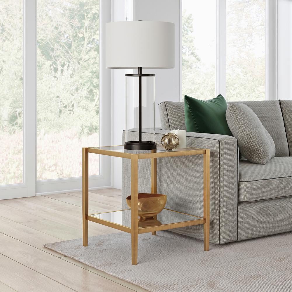 Hera 20'' Wide Square Side Table in Brass. Picture 2