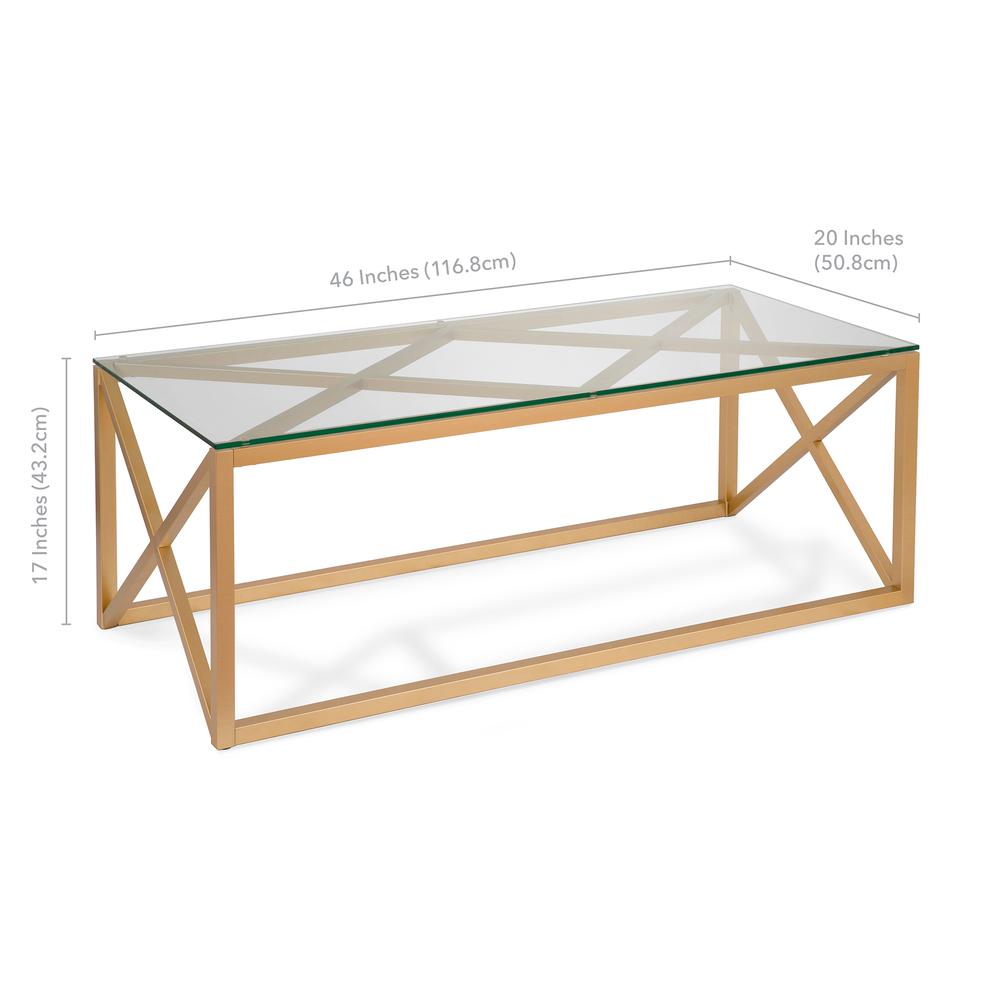 Dixon 46'' Wide Rectangular Coffee Table in Brass. Picture 5