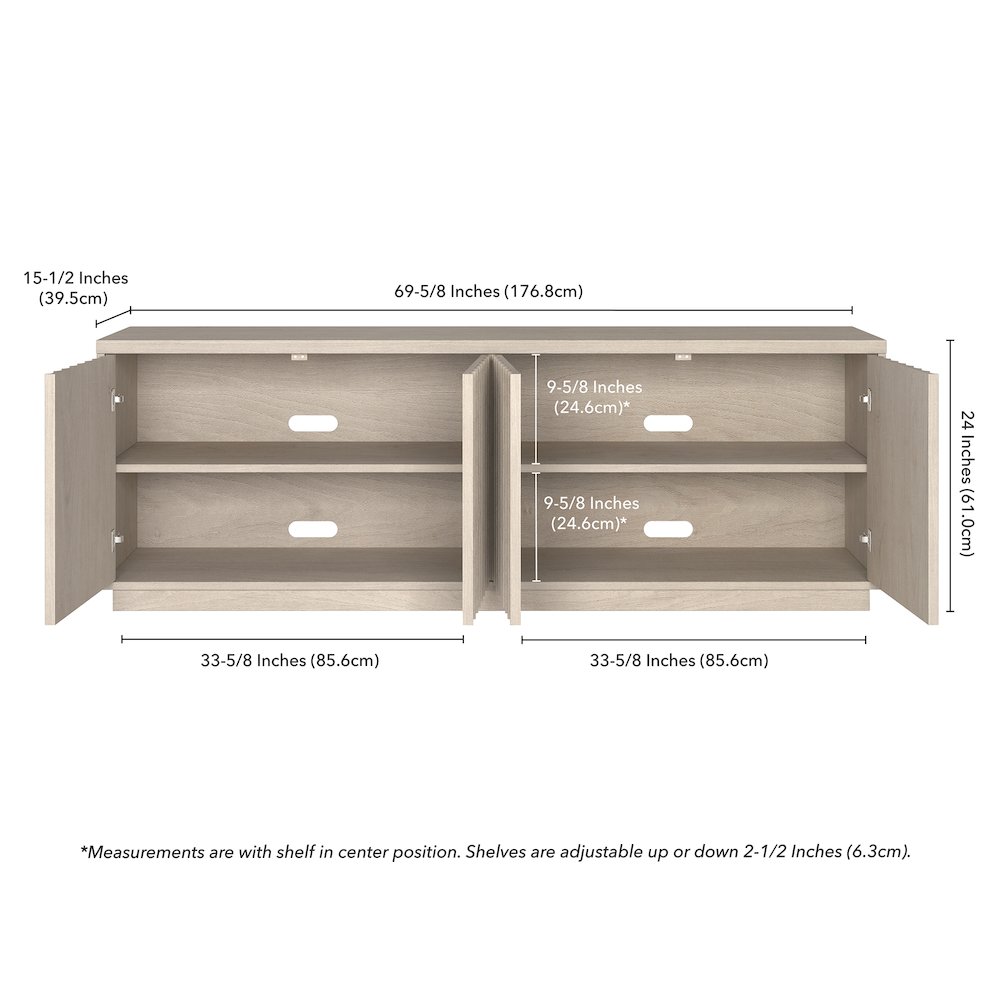 Bourne Rectangular Fluted TV Stand for TV's up to 75" in Alder White. Picture 5