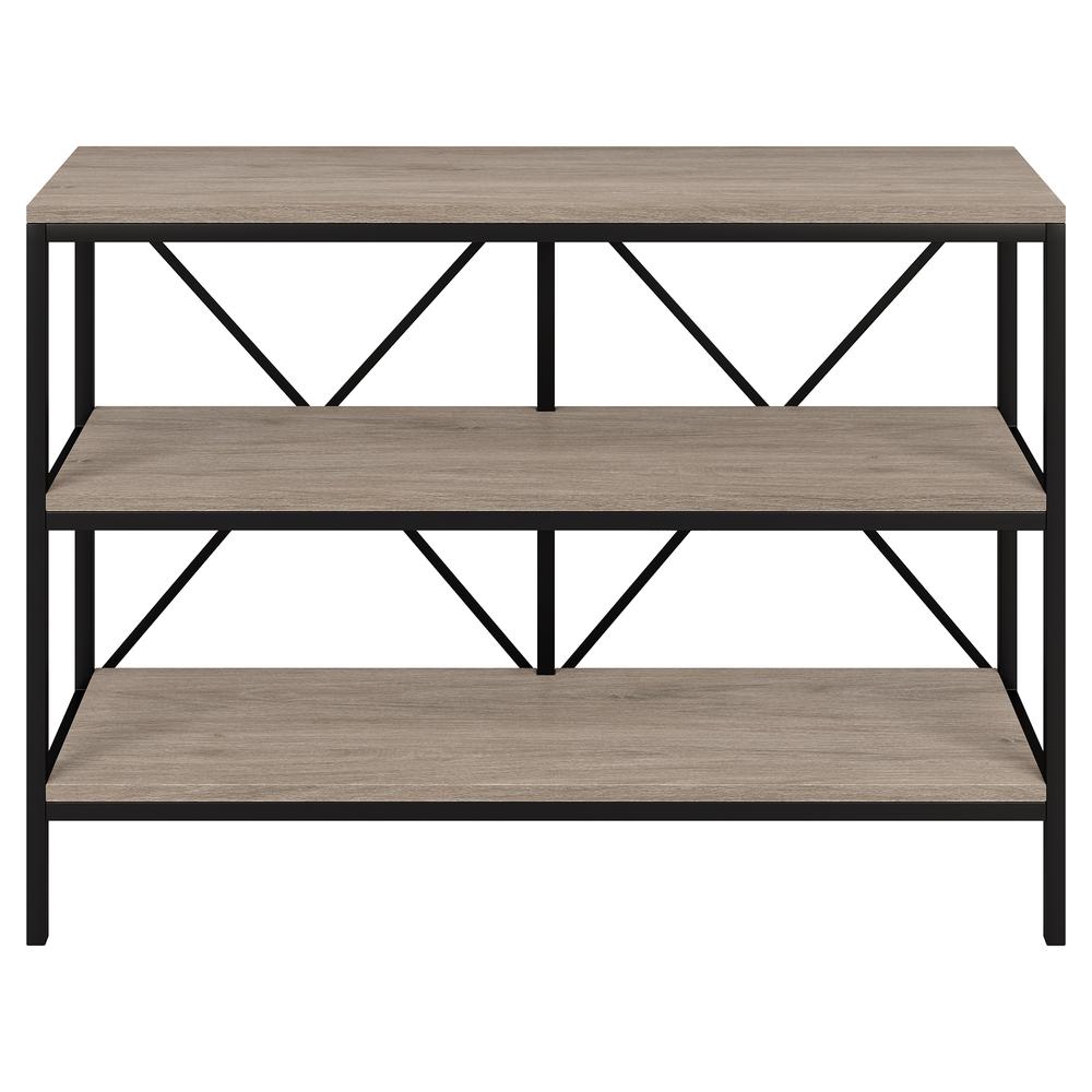 Kira 42" Wide Rectangular Console Table in Blackened Bronze/Antiqued Gray Oak. Picture 2