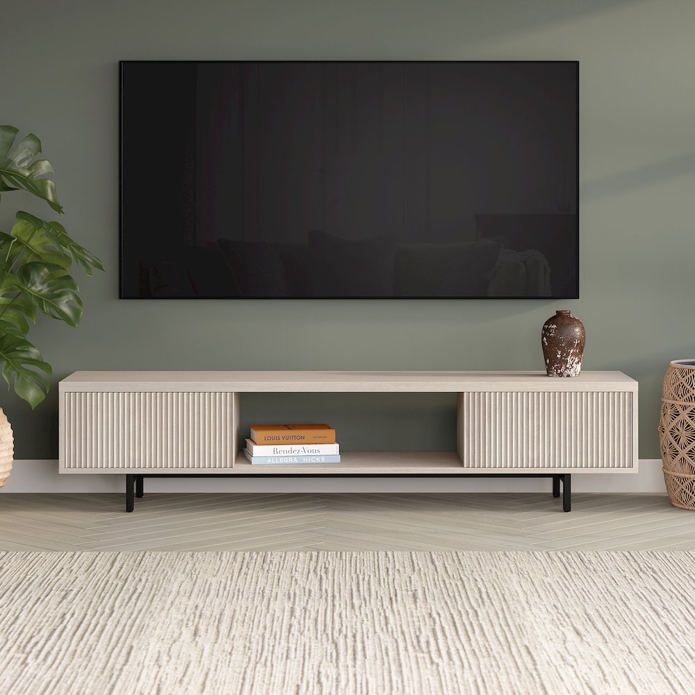 Lucien Rectangular TV Stand for TV's up to 78" in Alder White. Picture 3